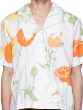NWT Tanner Fletcher WHITE JOYCE SHIRT IN ORANGE POPPIES Mens Sz XS Womens M